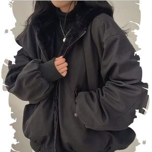 Warm Parkas Women Oversized Double Sided Hooded Coat Ladies Loose Zip Up Jackets